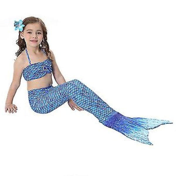 Barnens Baddräkt Flickor Sjöjungfru Svans Bikini Set Baddräkt Baddräkt (9-10 År Mörkblå)