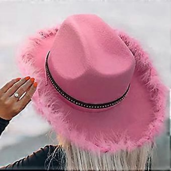 Semester Cowboyhatt Fjädrar Disco Överraskningspresent för Flickor Pojkar Cowgirlhatt för Karnevaler Musikfestival Rosa (Rosa)