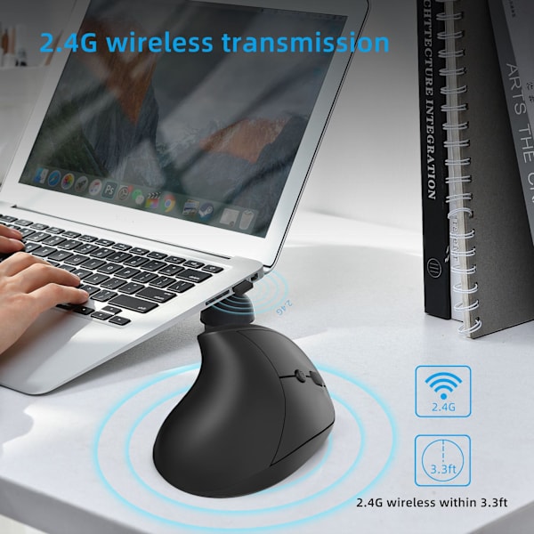 Uppladdningsbar 2,4 GHz trådlös vertikal mus (svart)