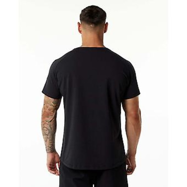 Sport Fitness T-shirt med Kort Ärm för Män, Bomull, Rund Hals, Enfärgad, Casual Träning, Svart (XXXL Svart)