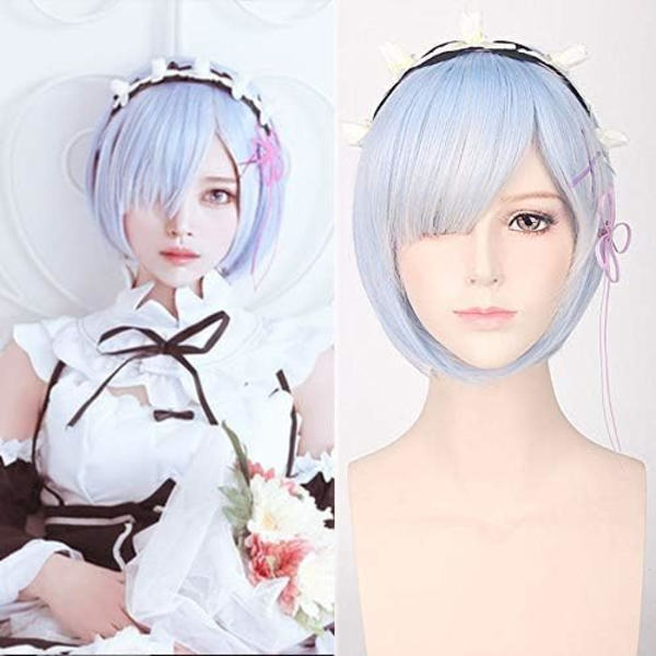 Sininen lyhyt bob-peruukki Rem Cosplay-peruukki synteettinen anime-hiusjuhlat-peruukki Zer