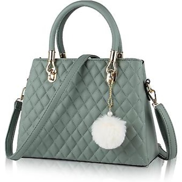SDIGV Dam Handväska Läder Handväskor Topphandtag Tote Satchel Quiltat Axelväska för Dam med Pompom