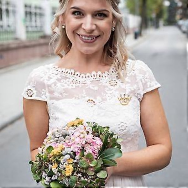 12 st Mode Diamant Bröllopsfest Skönhetstävling Tiara Krona Korsage Broschnål (Guld)