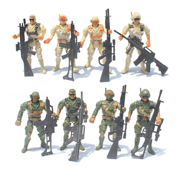 （Soldater + vapen）Pack 8 Soldater Militära leksaker Lekset Män Fig