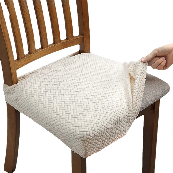 Valkoinen, T-mallinen, pitkä ruudullinen jacquard-tuolinpäällinen, sol