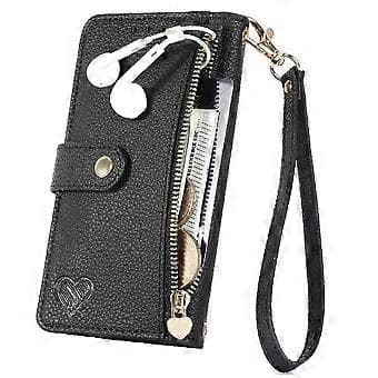 Etui til iPhone 15 Wallet Love Lanyard Lynlås Læder Etui - Sort Black