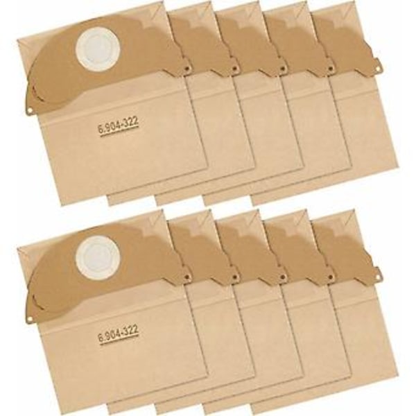 WD2 Pakke med 10 papirfilterposer til Krcher støvsugere WD2 MV2 A 2003/2024/2054 Erstatter WD2 poser 6.904-322.0