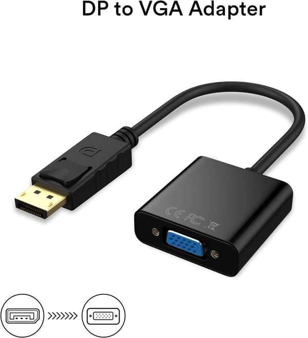 1080P(Musta) DP VGA-sovitin, kullattu DisplayPort VGA-kaapeli