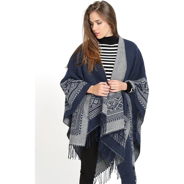 1 stk. Cape Sjal Elegant Varm Firkant Høst og Vinter Dame Marine B