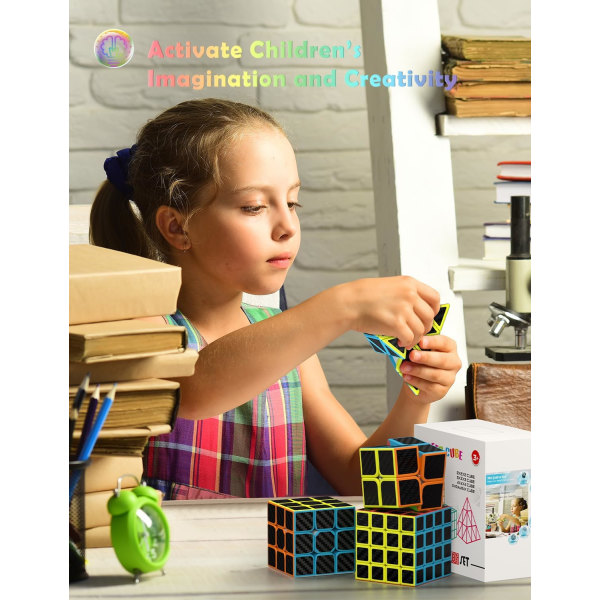(Kolfiber)[4-pack] Speed ​​Cube Set, Speed ​​Cube 2X2 3X3