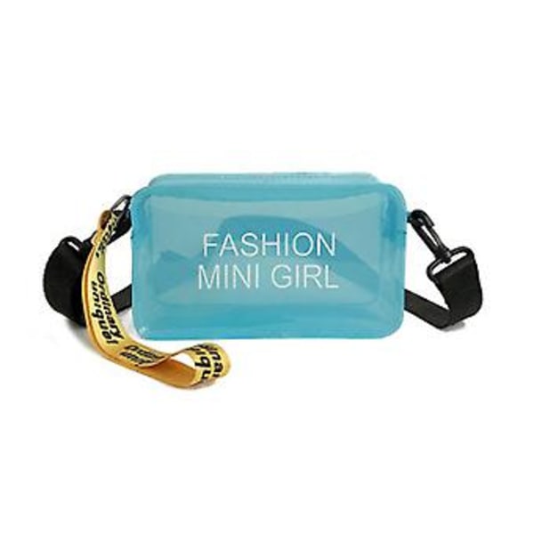 Transparent Crossbodyväska för Kvinnor Godisfärg Bokstav Mode Sommar Mini Axelremsväska PVC Jelly Liten Tote ( Blå)