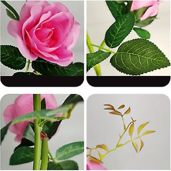5-huvuds solcellsdrivna rosblommor utomhus trädgård landskap gårdsbelysning dekor (Rosa)