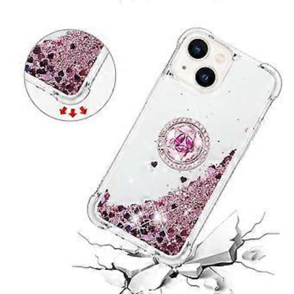 YB Quicksand Series-7 för iPhone 15 Glitter Sparkle Stötskyddande Skal Ring Stativ TPU Telefonfodral