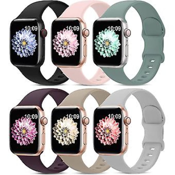 6-pack Sportband Kompatibla med Apple Watch Band 42mm 44mm 45mm, Mjuk Silikon Vattentät Rem Armband Kompatibla med Iwatch Apple Watch Serie