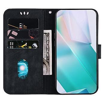 Embosset Lærveske For iPhone 15 (Svart)