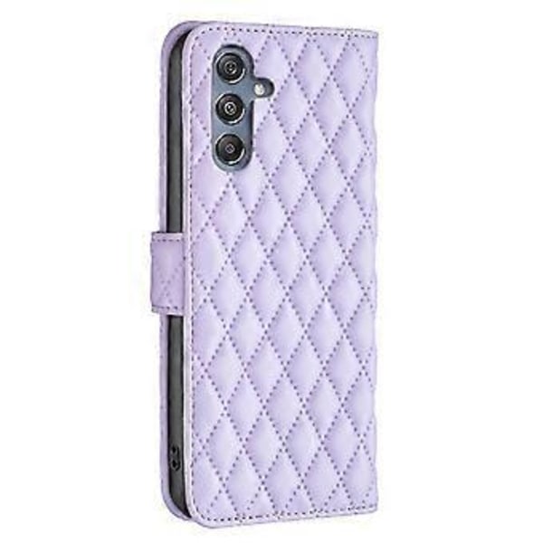 Plånboksfodral för Samsung Galaxy F34 5G/M34 5G i PU-läder med präglad rutnätsdesign och stativ (Stil B)