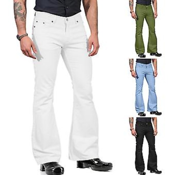 Vintage Jeansbukser Solid Farve Strækbar Slim Fit Mid-Rise Bell Bottom Bukser Moderne Mænd Flared Bukser (L Khaki)