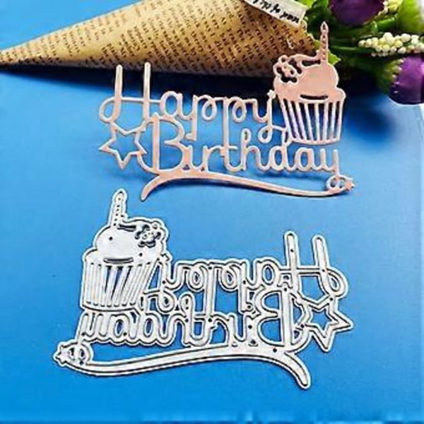 Fødselsdagshilsen og Cupcake Metal Skæreforme Embossing Stencil DIY Scrapbooking Kortfremstilling Album Skabelon