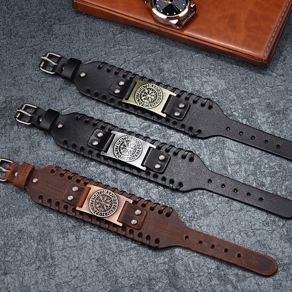 Pirat Vintage Armbånd Kompass Menn Bredt Armbånd Lær Armbånd