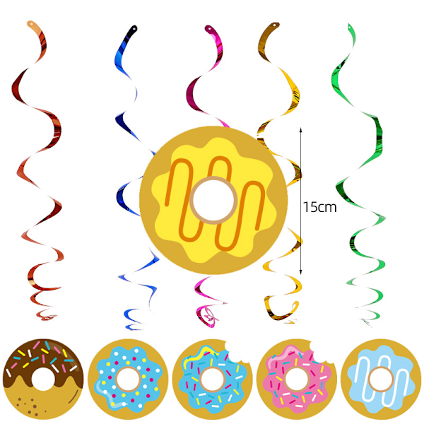 Donut-födelsedagsprydnader Festtillbehörssats, 5 stycken Donut H