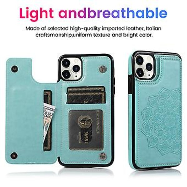 Blomstret Læder Flip Wallet Kort Holder Cover Etui Til iPhone 12 Mini Pro Max 11 (Grøn)