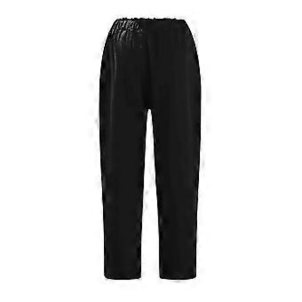 Linne Croppade Lös Passform Bomull Dam Capri Byxor Casual Kvinnor Crop Capris Elastisk Midja Sommar (XL Svart)