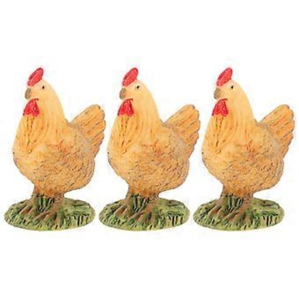 3 stk. Livagtige Kyllingestatuer Simulerede Høneornamenter Resin Hønefigurer