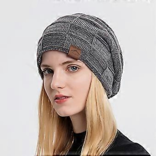 Elastiske Beanies Hue med Tyk Plysforing Vindtæt Hue til Kvinder Piger Hold Ørerne Varme Beanies Koldt Vejr Forsyninger blandet grå (blandet grå)