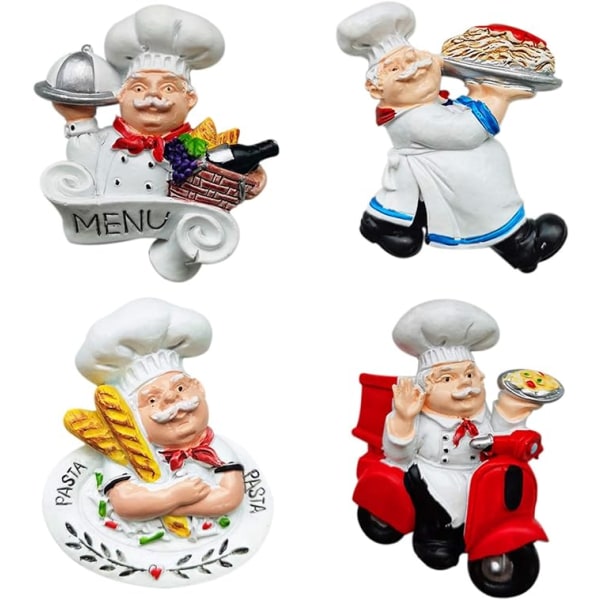 Set med 4 italienska feta kock-kylskåpsmagneter, söt kockfigur