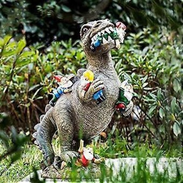 Dinosaur som spiser hagenisser hagestatue utendørs dekorative ornamenter i resin for plen gårdsplasser/YY