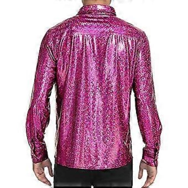 Miesten disco-paidat, kiiltävä pitkähihainen paita (2XL ruusunpunainen)