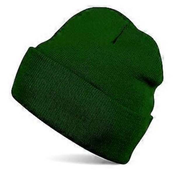 Unisex Strikket Beanie Hat - Enkelt, Varmt, Med Kant, Vinterhue, Vindtæt, Ørebeskytter, Til Udendørs Sport (Militærgrøn)