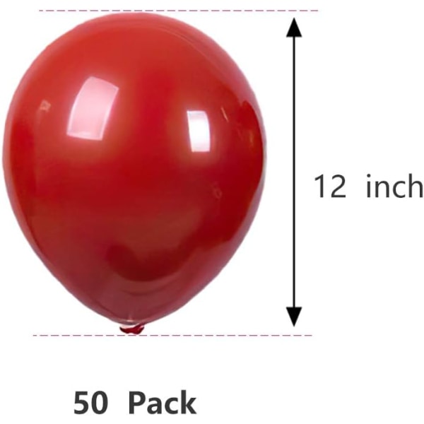 50 st Ruby Red Latex Partyballonger, Mörkröda Heliumballonger för
