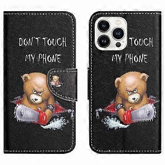 Til iPhone 15 Pro PU læder stødsikkert telefoncover med mønstertryk og pungstativ (stil D)