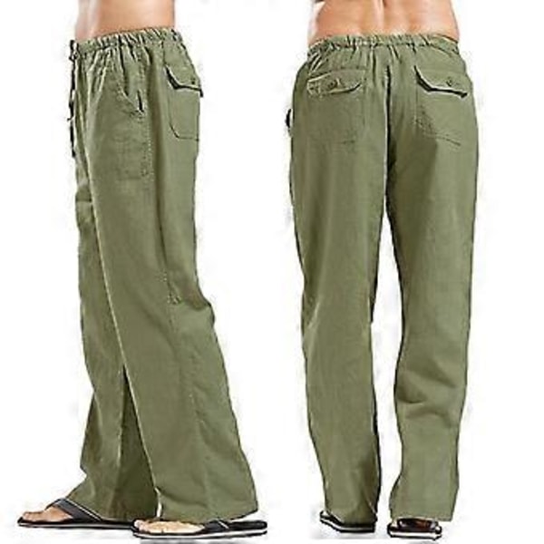 Herr Plus Size Raka Partybyxor Lösa Byxor Linnebyxor Elastisk Midja Mode Casual (S khaki)