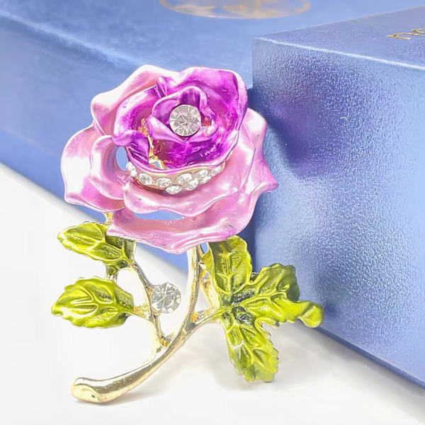Högkvalitativ brosch med rosblomma (rosa lila rosa)