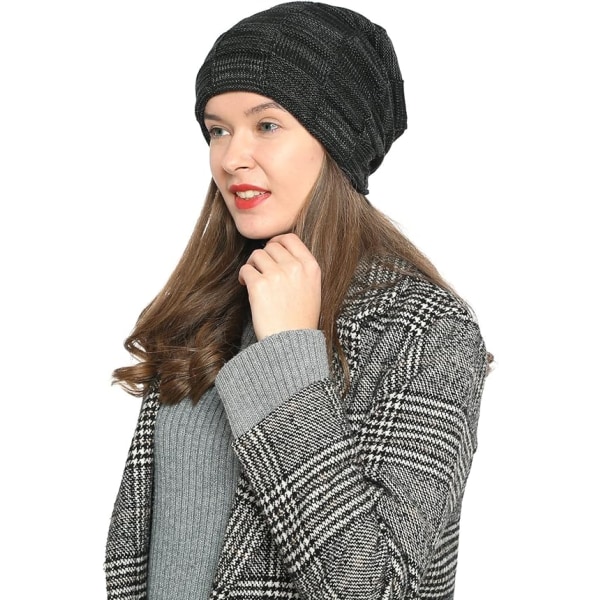 Dame Vinter Slouch Beanie Ullhatt med Varm Fleecefôr