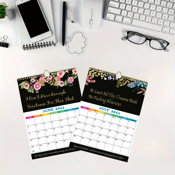 2024 Svart Blommig Kalender, Släpp Tryck, 2-pack
