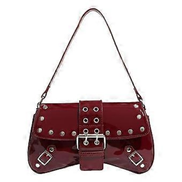 Trendy PU læder håndtaske med nittede designs skuldertaske til at forbedre dine outfits til dates og shoppingture  Burgundy( Burgundy)
