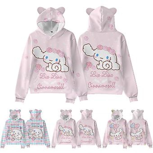 Dam Kawaii Cinnamoroll Anime Hoodie - Kvinnlig Mode Tryckt Söt Kattöron Huvtröja Casual Jumper Toppar Långärmad Tröja (M C)