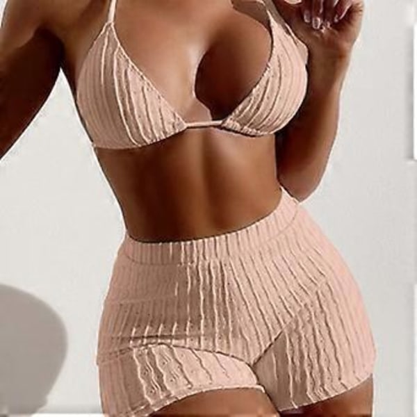 Dame Todelt Badetøj Atletisk Badetøj Mavekontrol Højtaljet Bikini Badetøj hud pink L(L hud pink)