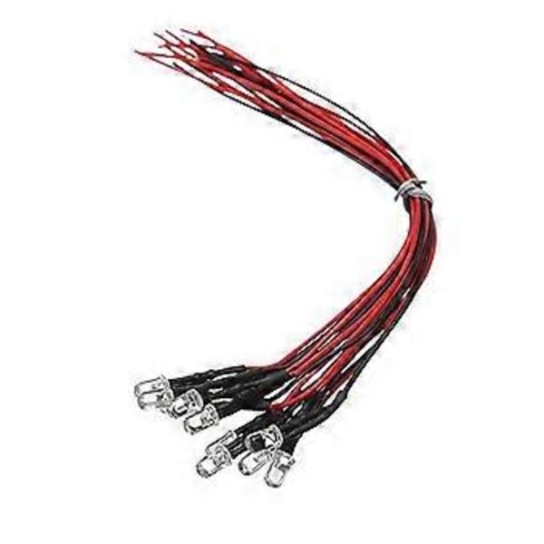 10 stk. 12V 5mm Præ-kablet Rund Form Pære Lampe LED Blinkende Lys (Rød)