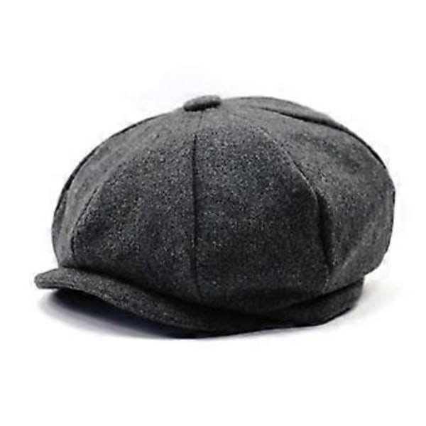 Mænds Herringbone Flats Newsboy Cap Tweed Cabbie Peaky Blinders Baker Boy Hat (Mørkegrå)