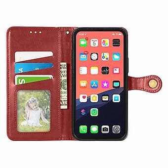 Solidfarget Lærveske med Spenne for iPhone 13 Pro Max (Rød)