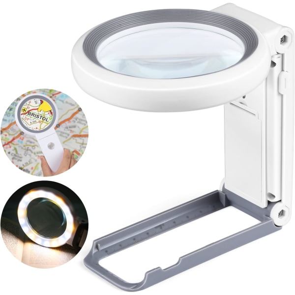 30X 10X Magnifying Glass with Light and Stand, 18 LED Illumi