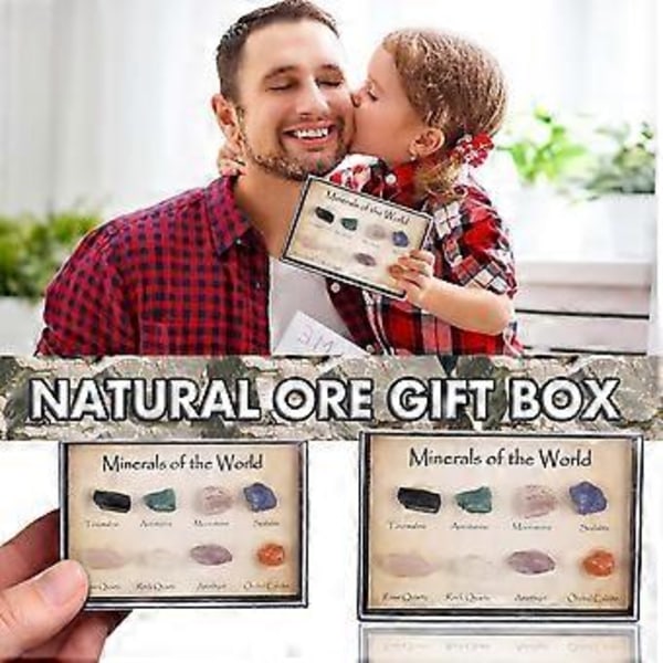 Set med 8 Mini Naturliga Malmprover Blandade Stenstilar Prover Lyckosten Kollektion Gåva för Barn & Geologiintresserade Ny