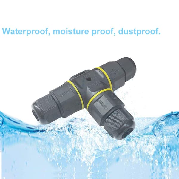 2 stk. Premium Junction Boxes T-formet 4～9mm (Sort, PA66), 3-polet kabelforbindelse, IP68 vandtæt Conn