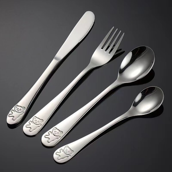 Bestikksett for barn, 4 deler, trygt for barn, rustfritt stål - 1 x gaffel 2