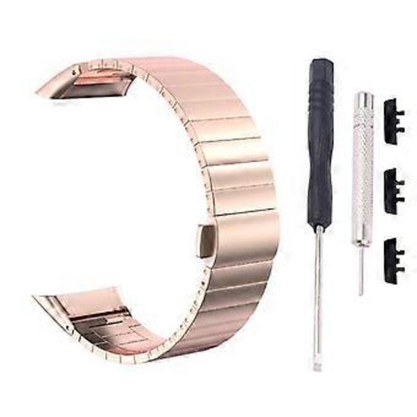 Smartklokkearmbånd i rustfritt stål for Huawei Honor Band 6 Smartklokke Dobbel Snap-spenne Solid rustfritt stål armbånd (1 Rose gull)
