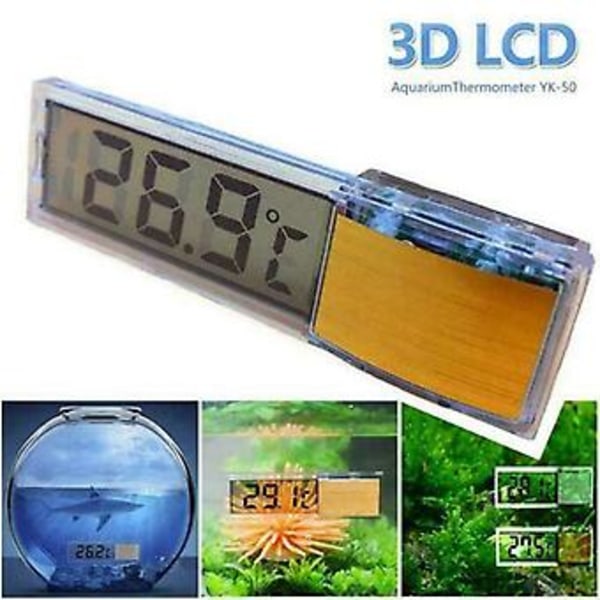 LCD Digitalt Akvarium Vandtank Temperatur Termometer Krystal LCD Glas (Guld)